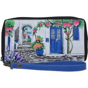 Women's Hand-Painted Leather Wristlet Organizer Greek Art Multi